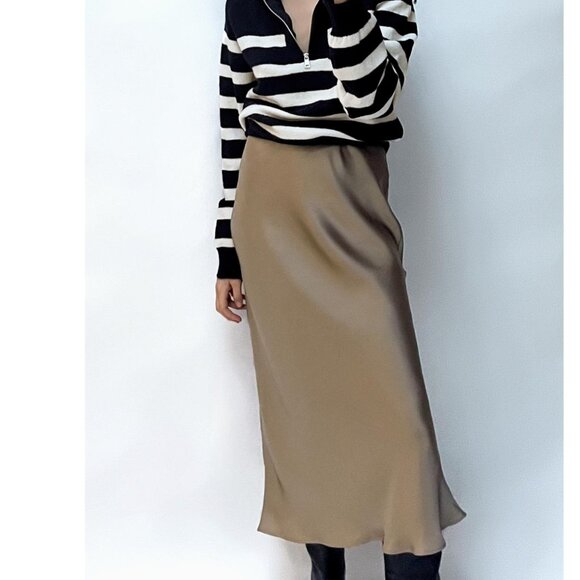 ZARA SATIN EFFECT MIDI slip SKIRT SOFT GOLD MINK M NWT - Picture 3 of 9